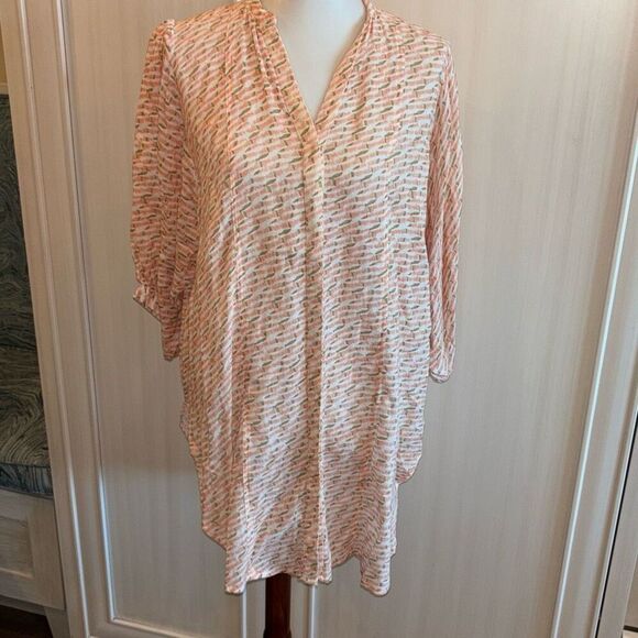 Maeve Anthropolgie Lena yarn dyed orange tunic top shirt XS button front - Picture 5 of 14